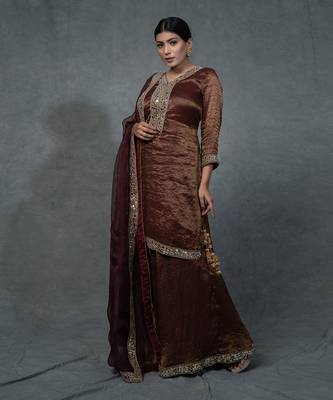 Brunette Brown Hand Embroidered Sharara Set 2