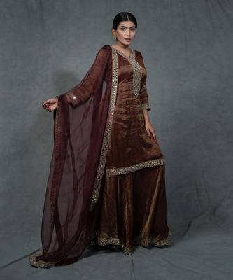 Brunette Brown Hand Embroidered Sharara Set 3