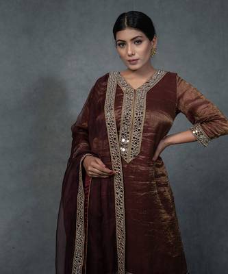 Brunette Brown Hand Embroidered Sharara Set 4
