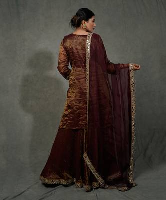 Brunette Brown Hand Embroidered Sharara Set 5