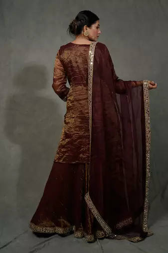 Brunette Brown Hand Embroidered Sharara Set