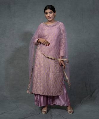 Lilac Hand Embroidered Kurta Set 1