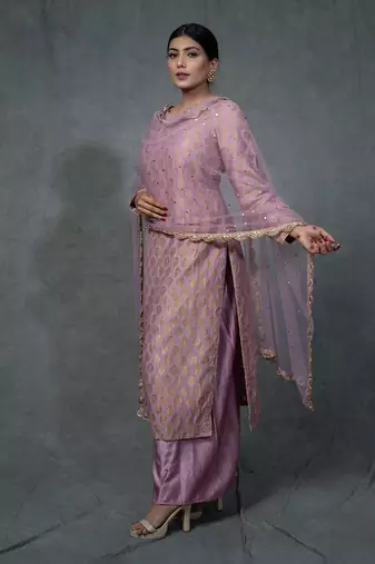 Lilac Hand Embroidered Kurta Set