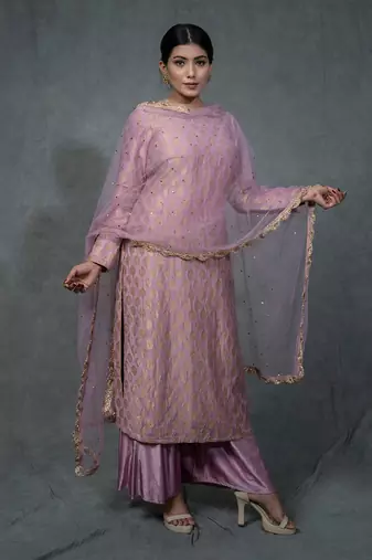 Lilac Hand Embroidered Kurta Set