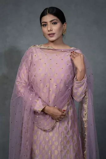 Lilac Hand Embroidered Kurta Set