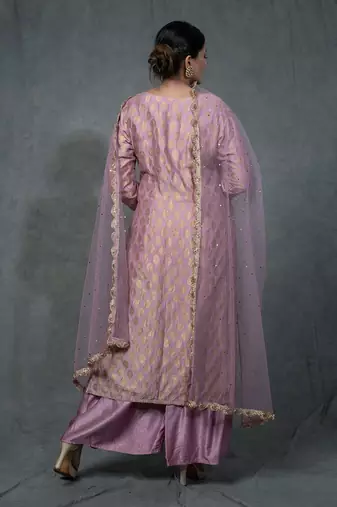 Lilac Hand Embroidered Kurta Set