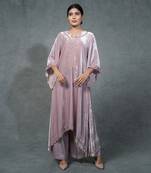 Purple Hand Embroidered Velvet Kurta Set