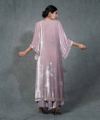 Purple Hand Embroidered Velvet Kurta Set 4