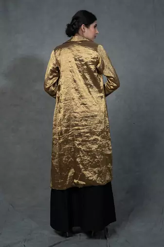 Golden Hand Embroidered Trenchcoat Gown Belt Set