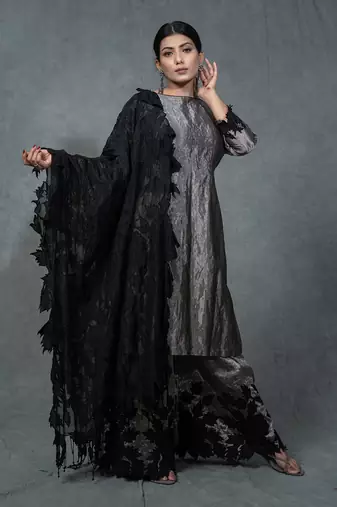 Silver Applique Work Sharara Set