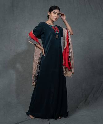 Blue Gown Ruffle Dupatta Set 2