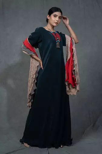Blue Gown Ruffle Dupatta Set