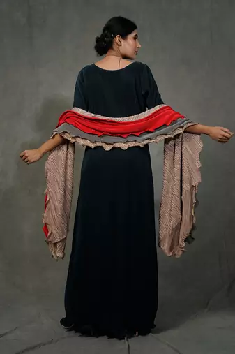 Blue Gown Ruffle Dupatta Set