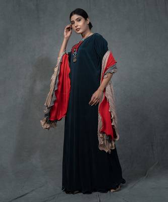 Blue Gown Ruffle Dupatta Set 4