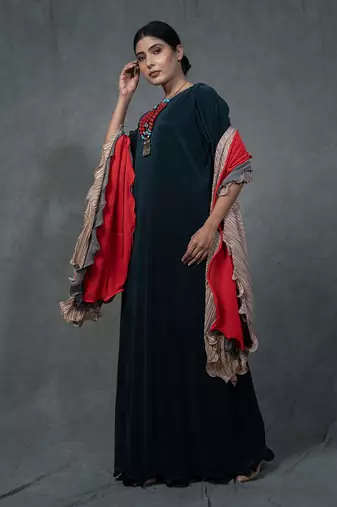 Blue Gown Ruffle Dupatta Set