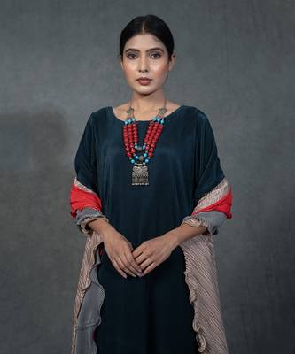 Blue Gown Ruffle Dupatta Set 5