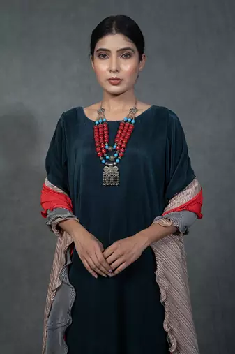 Blue Gown Ruffle Dupatta Set