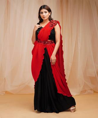 CANDY RED REDY TO WEAR SAREE 1