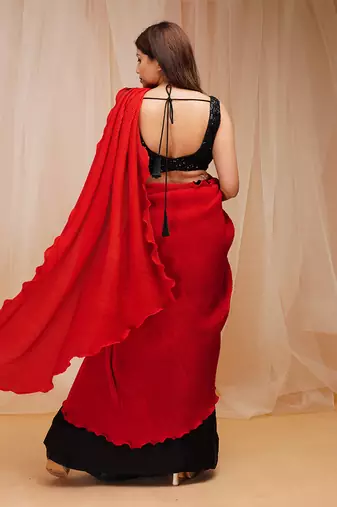 CANDY RED REDY TO WEAR SAREE