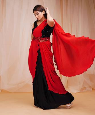 CANDY RED REDY TO WEAR SAREE 3
