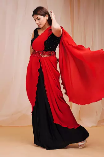 CANDY RED REDY TO WEAR SAREE