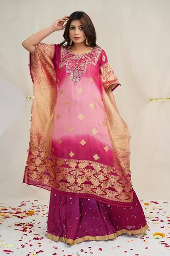 SHADING OF CARNATION AND MAGENTA PINK KAFTAAN