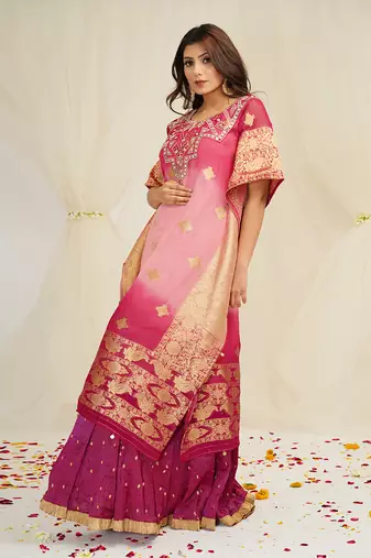 SHADING OF CARNATION AND MAGENTA PINK KAFTAAN