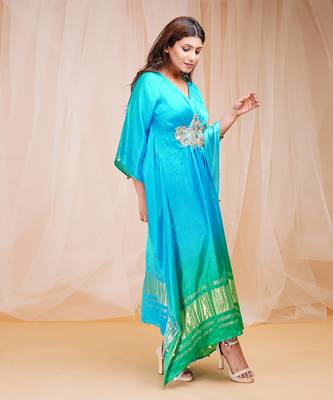 4D DYEING OF CORAL BLUE AND BRIGHT GREENKAFTAAN 1