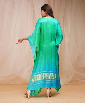 4D DYEING OF CORAL BLUE AND BRIGHT GREENKAFTAAN 2