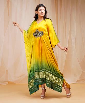 4D DYEING OF BRIGHT YELLOW AND GOLF GRRENKAFTAAN 1