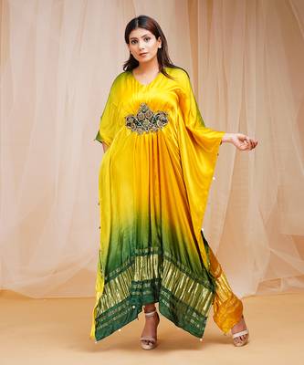4D DYEING OF BRIGHT YELLOW AND GOLF GRRENKAFTAAN 2
