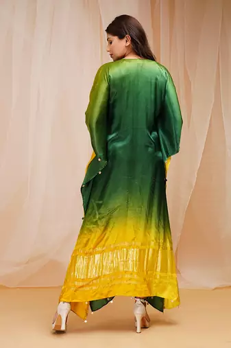 4D DYEING OF BRIGHT YELLOW AND GOLF GRRENKAFTAAN
