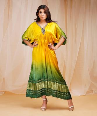 4D DYEING OF BRIGHT YELLOW AND GOLF GRRENKAFTAAN 1