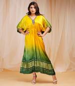 4D DYEING OF BRIGHT YELLOW AND GOLF GRRENKAFTAAN