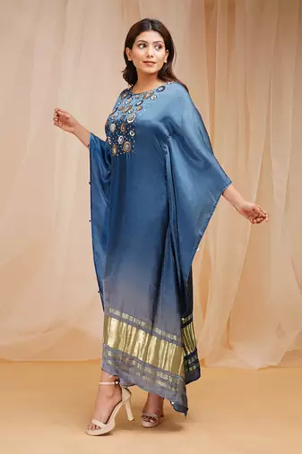 4D DYEING OF SAPPHIRE BLUE AND CORNFLOWER BLUEKAFTAAN