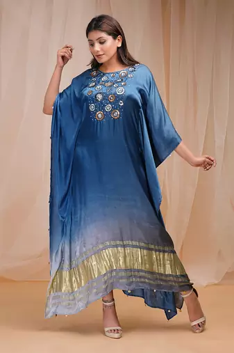4D DYEING OF SAPPHIRE BLUE AND CORNFLOWER BLUEKAFTAAN