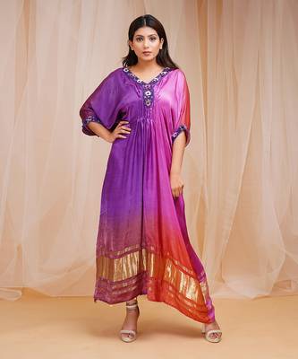 4D DYEING OF VIOLET, PINK AND RUST REDKAFTAAN 1