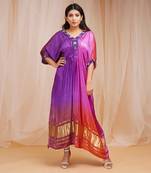 4D DYEING OF VIOLET, PINK AND RUST REDKAFTAAN