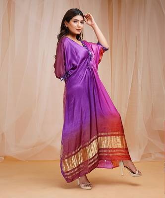 4D DYEING OF VIOLET, PINK AND RUST REDKAFTAAN 2