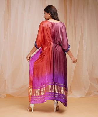 4D DYEING OF VIOLET, PINK AND RUST REDKAFTAAN 4