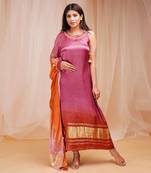 4D DYEING OF MULBERRY VIOLET AND ORANGUTAN ORANGEKAFTAAN