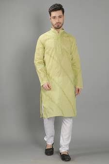 Green embroidered cotton men-kurtas