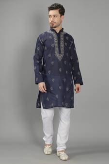 Blue embroidered cotton men-kurtas