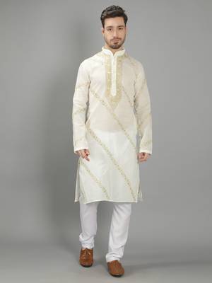 White embroidered cotton men-kurtas 1