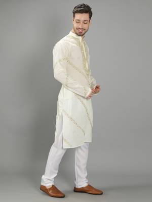 White embroidered cotton men-kurtas 3