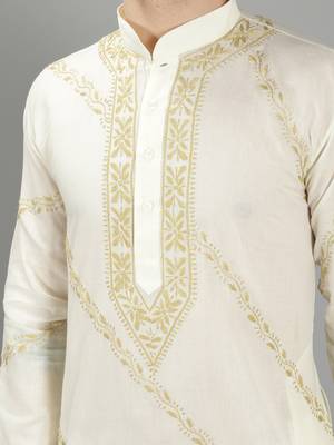 White embroidered cotton men-kurtas 4