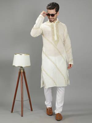White embroidered cotton men-kurtas 5