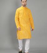 Yellow embroidered cotton men-kurtas
