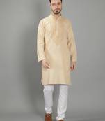 Fawn embroidered cotton men-kurtas