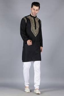 Black embroidered cotton men-kurtas